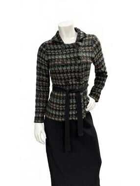 Shu Shu Multicolor Knit Jacket Cardigan Belted Double Breasted